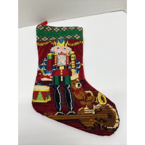 Vintage Christmas Stocking Embroidered Toy Soldier Nutcracker Unbranded Holiday - Picture 1 of 15